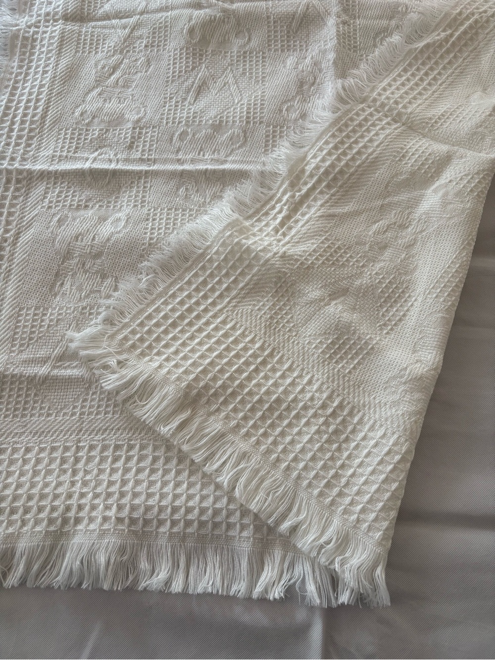 Cream Knit Fringe Baby Throw Blanket